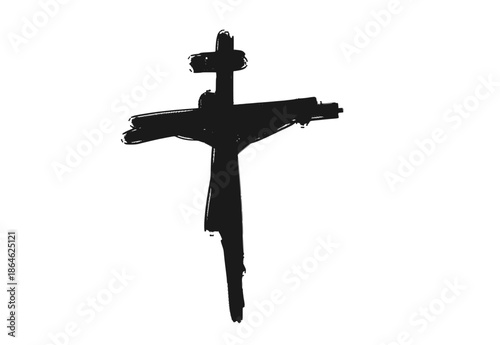 Minimalist Black Brush Stroke Cross with Crucified Jesus Silhouette