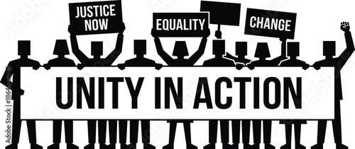 Protest Silhouette Group Holding Unity in Action Banners and Signs for Justice Equality and Change Representing Social Activism and Human Rights