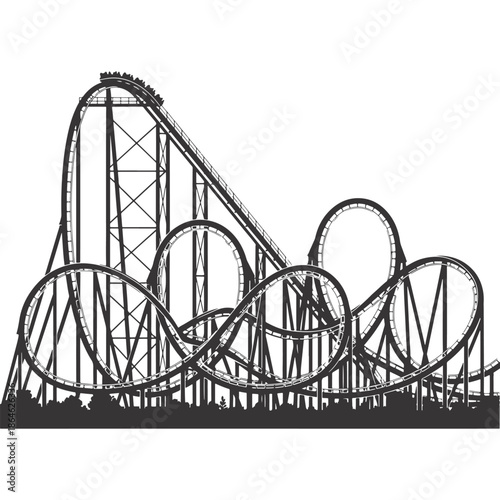 Amusement Park Roller Coaster Structure Silhouette Design Vector Illustration