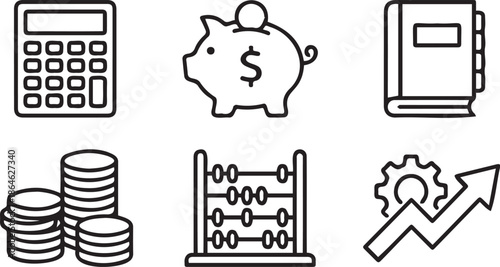 Set of 6 Outline Finance and Accounting Icons Vector