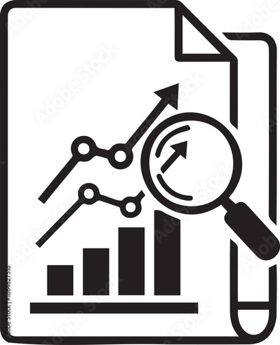 Black and White Business Growth Chart Document Icon Vector