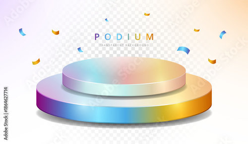 Colorful Pastel 3D Podium Vector Isolated Stage Pedestal Background for Product Display Gradient Rainbow Platform Stand with Confetti
