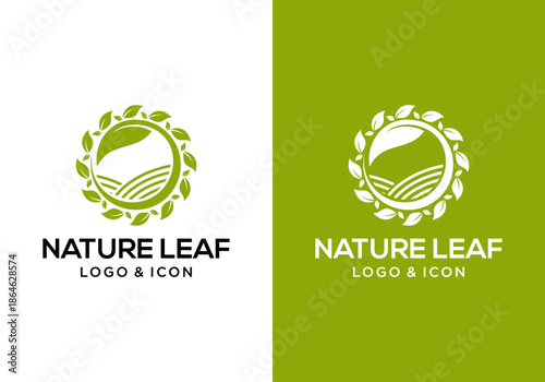 vector design of a leaf garden logo icon. creative design of a vector emblem