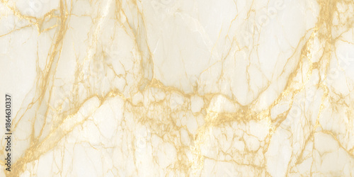 A close up view reveals the elegant swirling patterns of creamy white marble with prominent golden veins