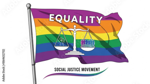Lgbtq pride flag with equality scales symbolizing social justice and human rights movement for inclusivity and diversity with awareness and rainbow