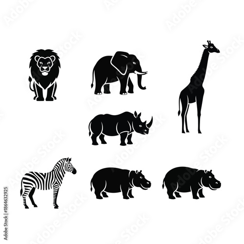 Photography Collection of wild animals silhouettes Vector, illustration