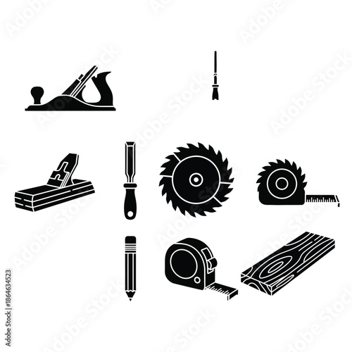 Carpentry tools set for woodworking projects Vector, illustration