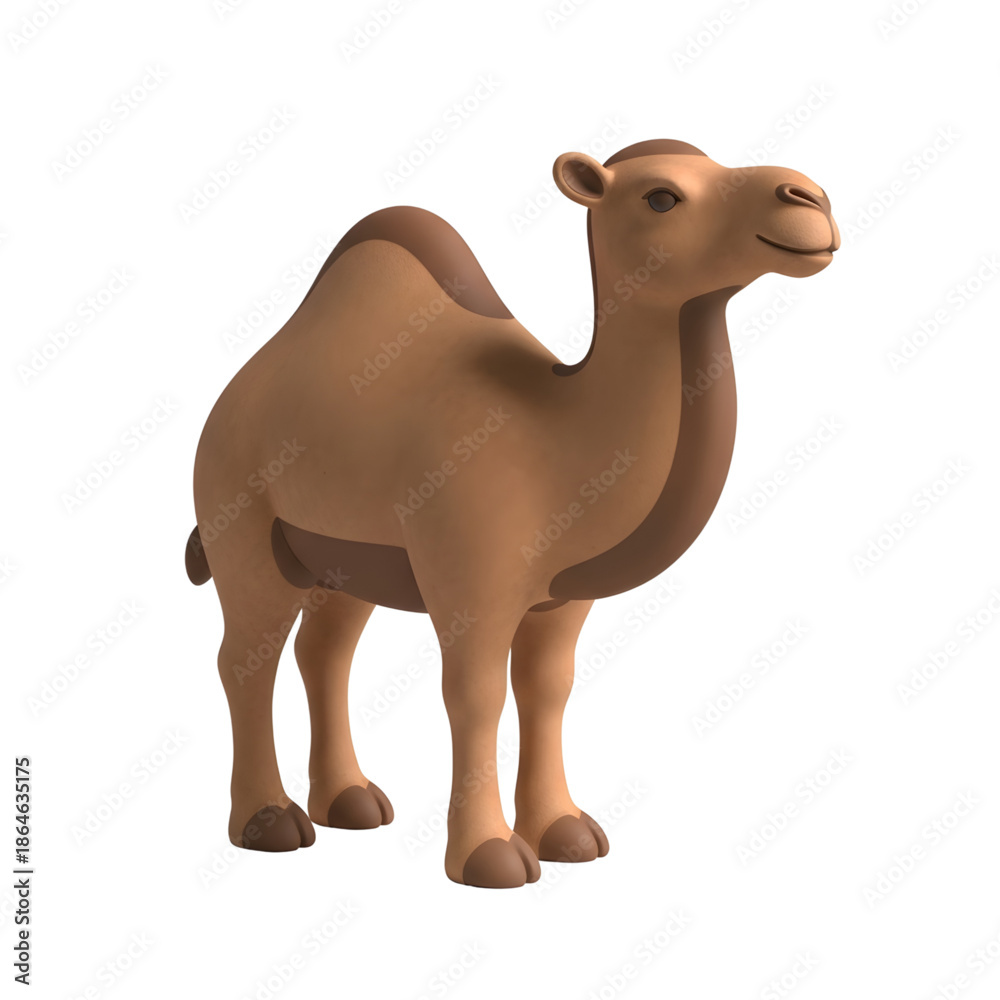 Fototapeta premium Smiling camel standing alone on black background