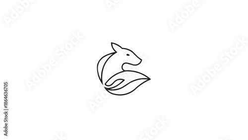 Minimalist line art logo of a fox curled up with its tail.