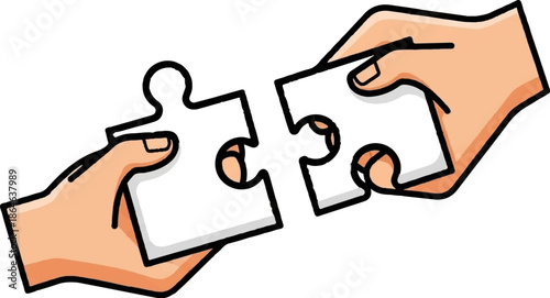 Two hands fitting together puzzle pieces