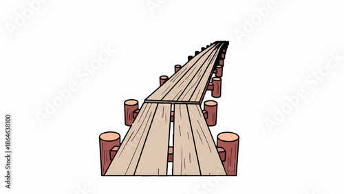 Wooden pier on stilts extending into distance