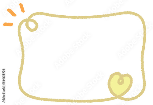 クレヨンラインのカーリーハート四角フレーム/くすみイエロー