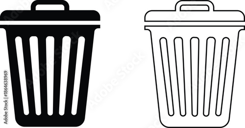 Black and white illustration of trash cans