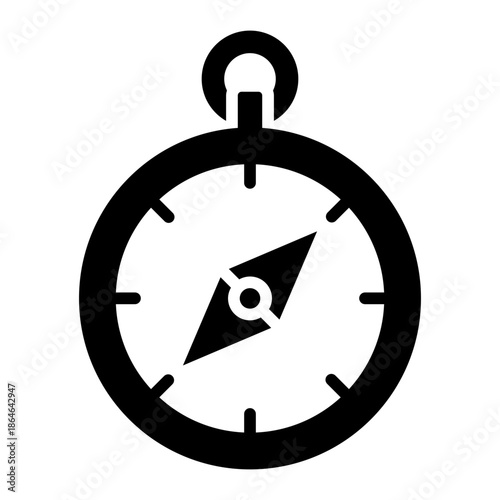 Handheld compass glyph icon representing precise navigation and direction tracking for travel and exploration