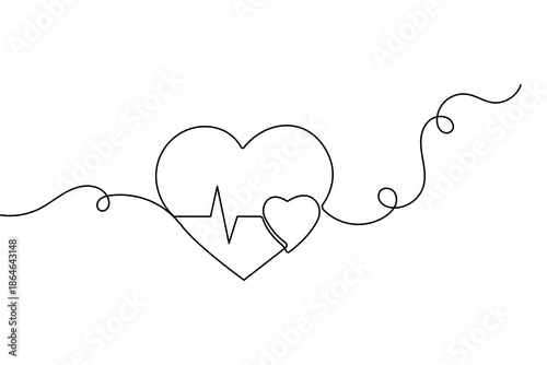 Heart beat line continuous one line drawing minimalist style isolate outline vector design