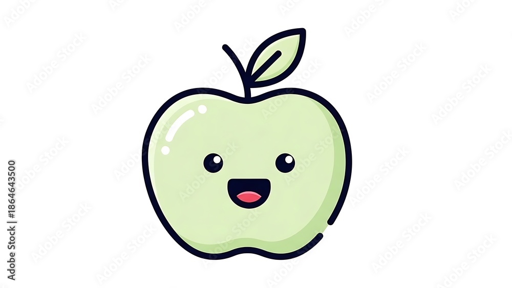 Obraz premium Cartoon Green Apple Character Illustration.