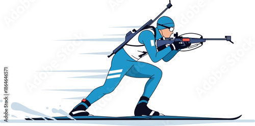 Dynamic Biathlete Skiing and Aiming Rifle in Action Illustration Winter Sport Competition biathlon
