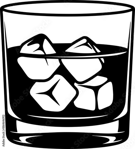 Whiskey Glass with Ice Cubes silhouette vector illustration