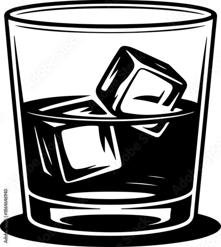 Whiskey Glass with Ice Cubes silhouette vector illustration