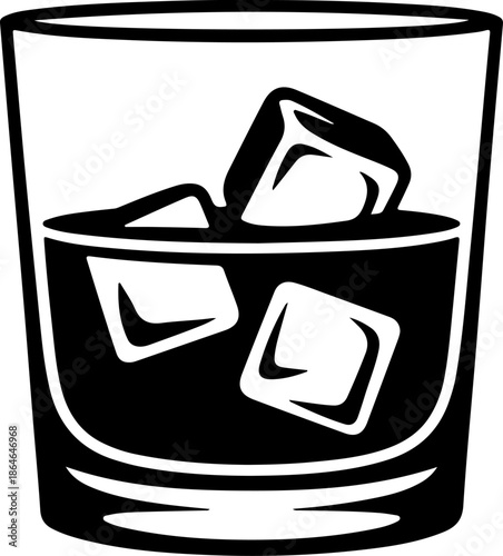 Whiskey Glass with Ice Cubes silhouette vector illustration