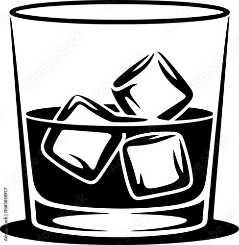 Whiskey Glass with Ice Cubes silhouette vector illustration