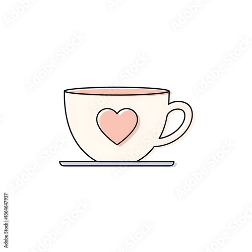 White cup with pink heart on saucer 2