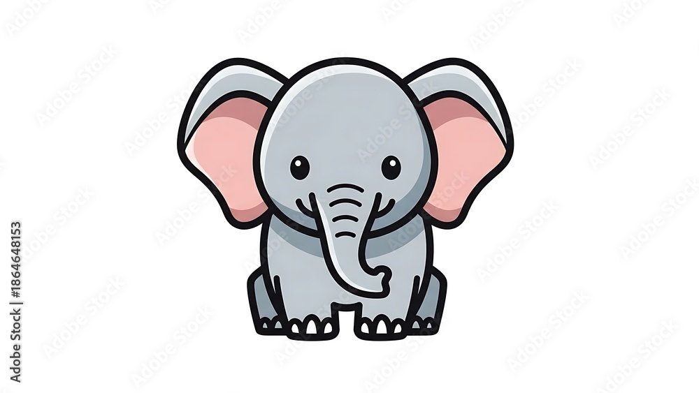 Fototapeta premium Cute Cartoon Elephant Illustration on White.
