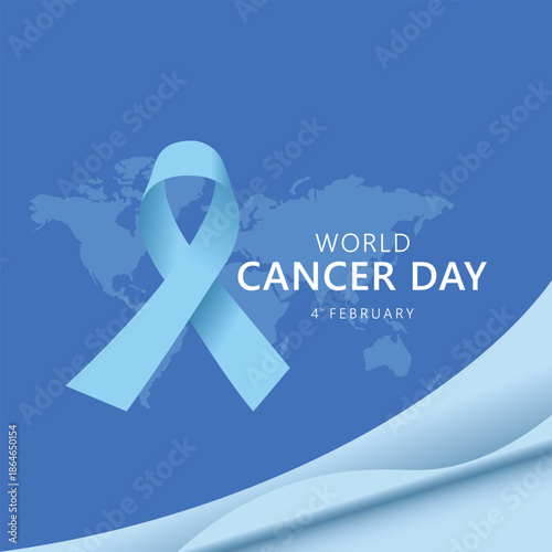 World cancer day awareness with  light blue, a sky blue, or a cyan shade ribbon