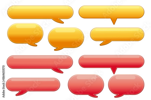 吹き出しの形のボタン素材セット。赤と黄色の2食展開。白背景にベクターイラスト。