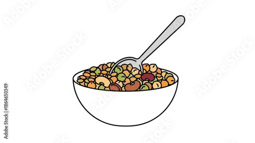 Colorful Cereal in White Bowl with Spoon