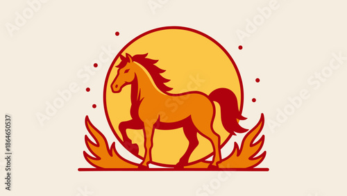Dynamic Fire Horse Illustration with Bold Graphic Style