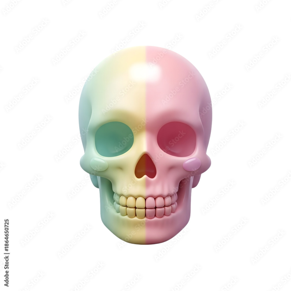 Obraz premium A pastel-colored skull with a split design on transparent background