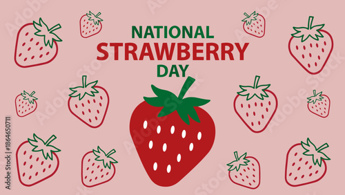 National Strawberry Day Celebration with Cute Red Fruit Illustration