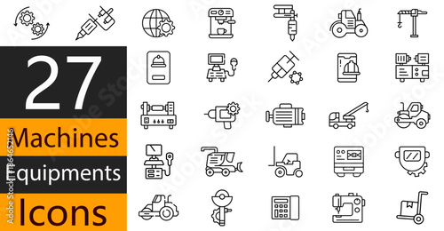 Machinery and Equipment Icons for Industry and Manufacturing