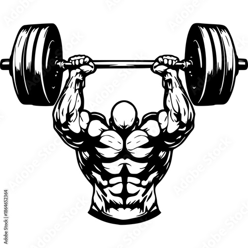 Unleash Strength: A powerfully sculpted figure, barbell poised overhead, embodies dedication, physical prowess, and the relentless pursuit of peak performance.