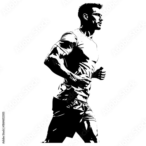 Dynamic Runner in Action: A determined athlete is captured mid-stride, showcasing raw power and the relentless pursuit of fitness goals. Expressing the essence of movement and the human spirit