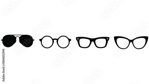 A collection of various style sunglasses displayed in a black silhouette