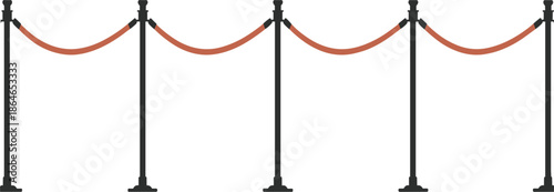 Red velvet rope barrier with black stanchions for VIP entrance, luxury event, cinema queue, and security