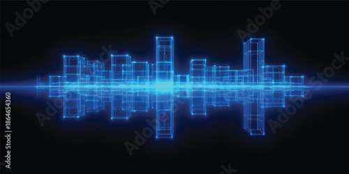Futuristic blue digital equalizer wave pattern for technology and data communication background design