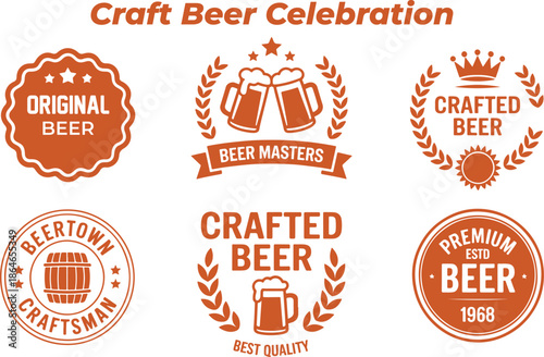 Authentic Craft Beer Celebration Labels Featuring Beer Masters Emblems, Original Brewery Badges, and Premium Quality Distillery Logos for Artisan Pub Branding and Festive Signage