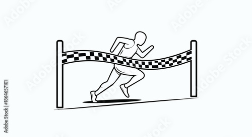 Dynamic vector illustration of a determined runner crossing the finish line, symbolizing athletic achievement, speed, dedication, victory, and the