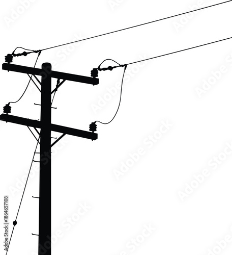 Silhouette utility pole, power lines against sky, simple minimalist electrical infrastructure scene