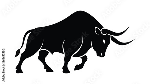Powerful bull in a dynamic pose a striking black silhouette