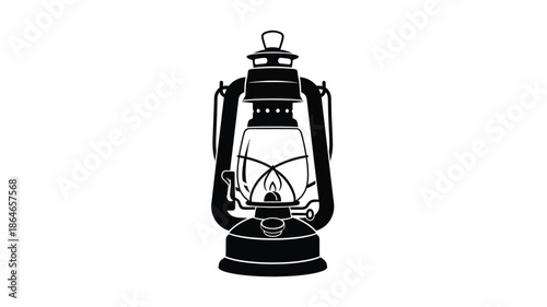Detailed illustration of a vintage kerosene lantern in striking silhouette
