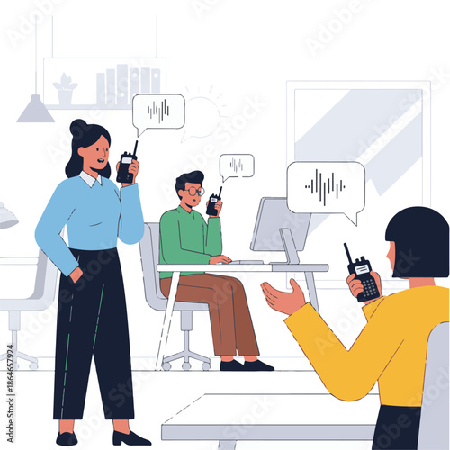 People communicating with walkie talkies.