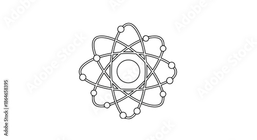 Intricate atomic structure diagram showcasing multiple electron orbits around a central nucleus, a fundamental concept in physics and chemistry
