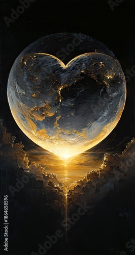 Heart-Shaped Earth at Sunrise, Beautiful Celestial View.