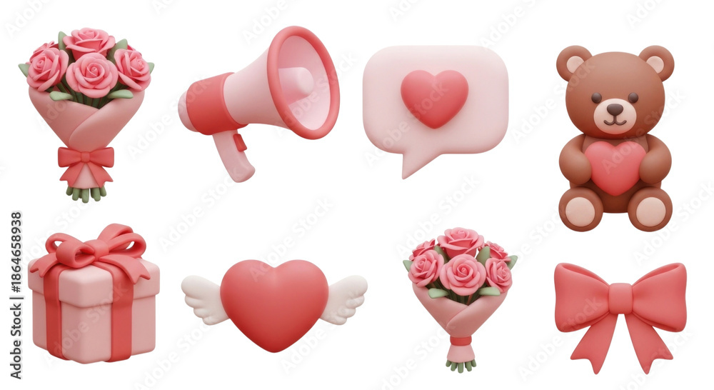 Fototapeta premium 3d valentine s day icons set transparent background cutout png