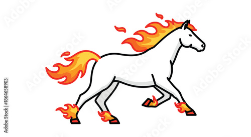 Dynamic fiery steed illustration showcasing mythical power and spirited motion on a clean white background