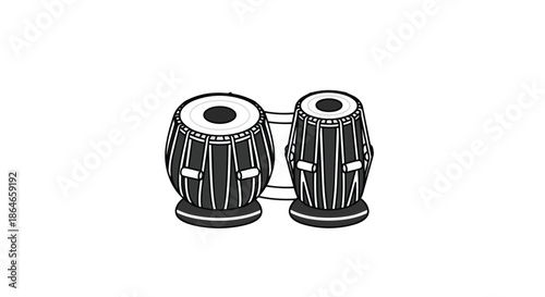 Traditional Indian Percussion Instrument Tabla Pair Outline Art Minimalist Folk Drum Set Vector Icon Cultural Musical Device Representation